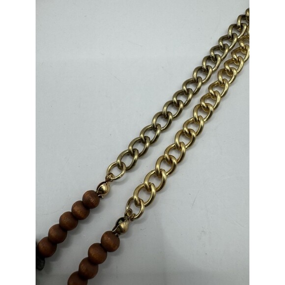 Boho Natural Stone Chip Necklace NEW Double Strand Gold Tone Turquoise Jadeite - Picture 8 of 10